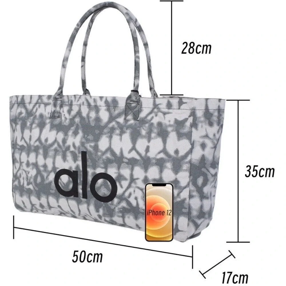 NWT Alo Yoga Iconic Shopper Tote Bag Grey Tiedye Cotton OS Canvas Travel Gym Run